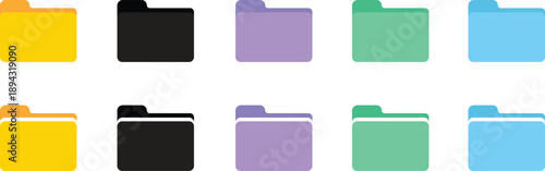 set of icon folder computer file colourful document binder data archive flat vector symbol for website phone design logo application isolated background