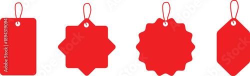 Set of red ribbon isolated background. Discount labels, price tag,  Hang tag abs sale labels.