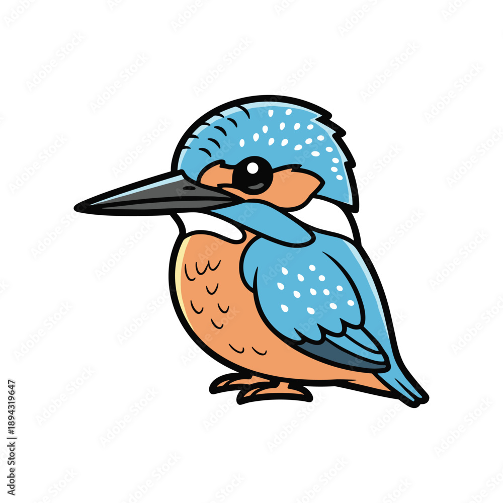 Obraz premium Cartoon Kingfisher Bird Illustration with Blue and Orange Feathers