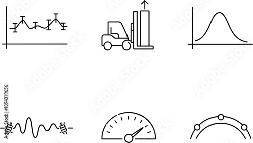 Line style icons of performance metrics: stability graph, lift height bar, field strength curve, vibration damp