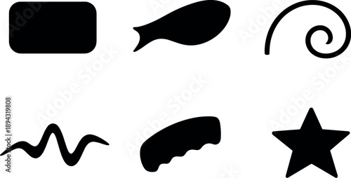 Solid style icons of shape-driven attraction cues: curved-edge box, asymmetrical lure shape, golden-ratio arc,