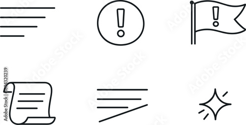 Bias-Aware Icon Designs. Line vector icons of text generated with caveats about potential biases (bias-aware output): text line,