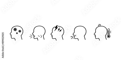 Disease symptoms virus icon set, cold sign
