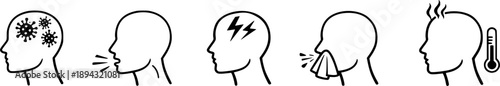 Disease symptoms virus icon set, cold sign
