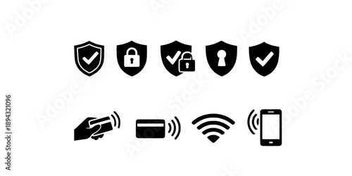 NFC wireless payment icon, contactless cashless payment, near field communication sign
