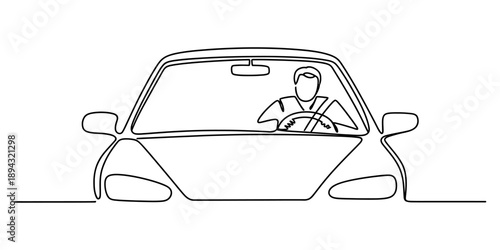 A person driving a car continuous line drawing illustration
