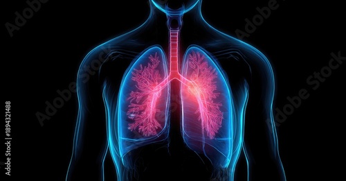 Human Respiratory System Lungs Anatomy Medical Illustration.