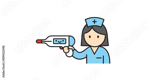 Friendly Medical Professional Holding Thermometer for Health Screening Icon