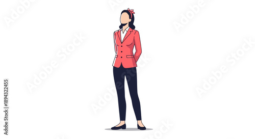 Professional woman in a red blazer standing confidently against a white background