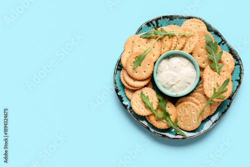 Plate with tasty crackers, ...