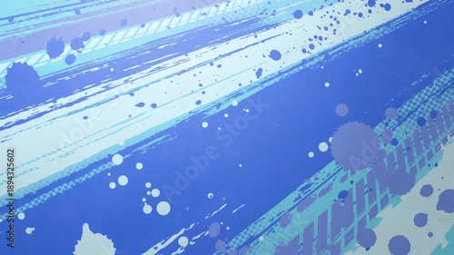 筆の軌跡が立体的に伸びてストライプになり、飛沫が飛び散るスタイリッシュでモダンな背景/ブルー