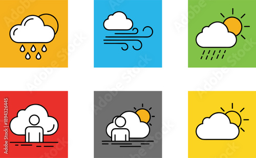 Collection of weather icons representing different atmospheric conditions and forecasts
