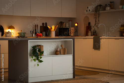 Cozy modern kitchen interio...