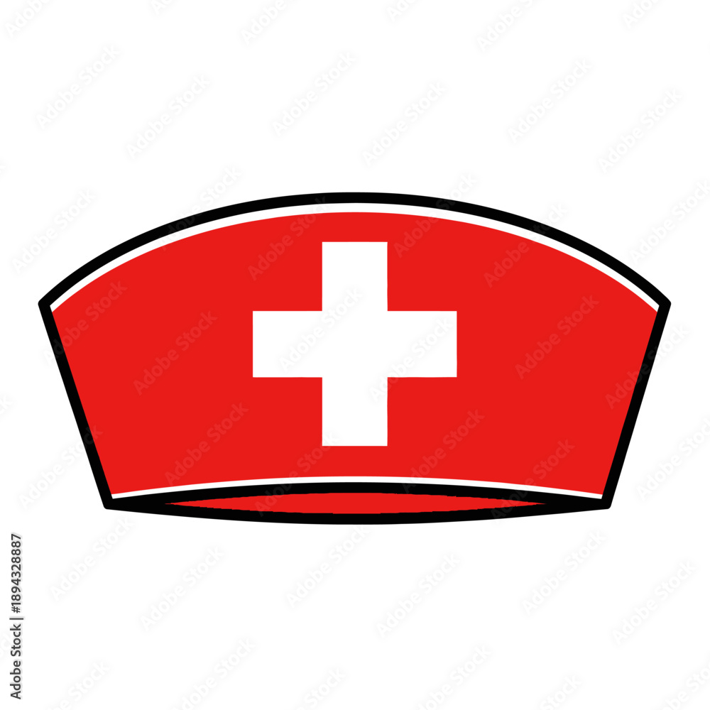 Obraz premium Red Nurse Cap with White Cross Symbol