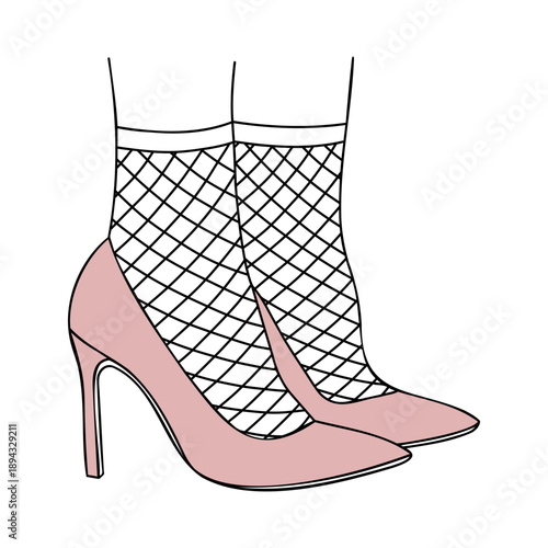 Elegant Pink Shoes Paired with Vintage Mesh Lace Socks in Feminine Retro Style