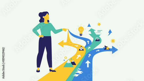 Woman Choosing Direction on Road Map.