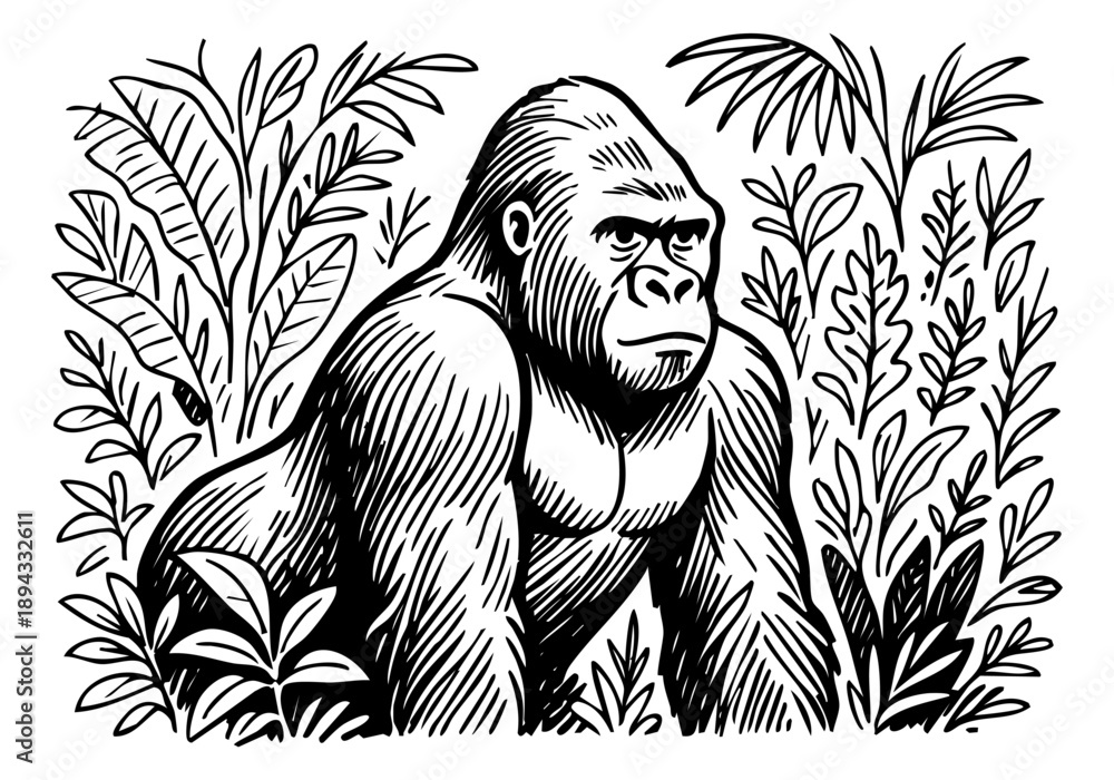 Obraz premium Gorilla hand drawn simple sketch vector illustration