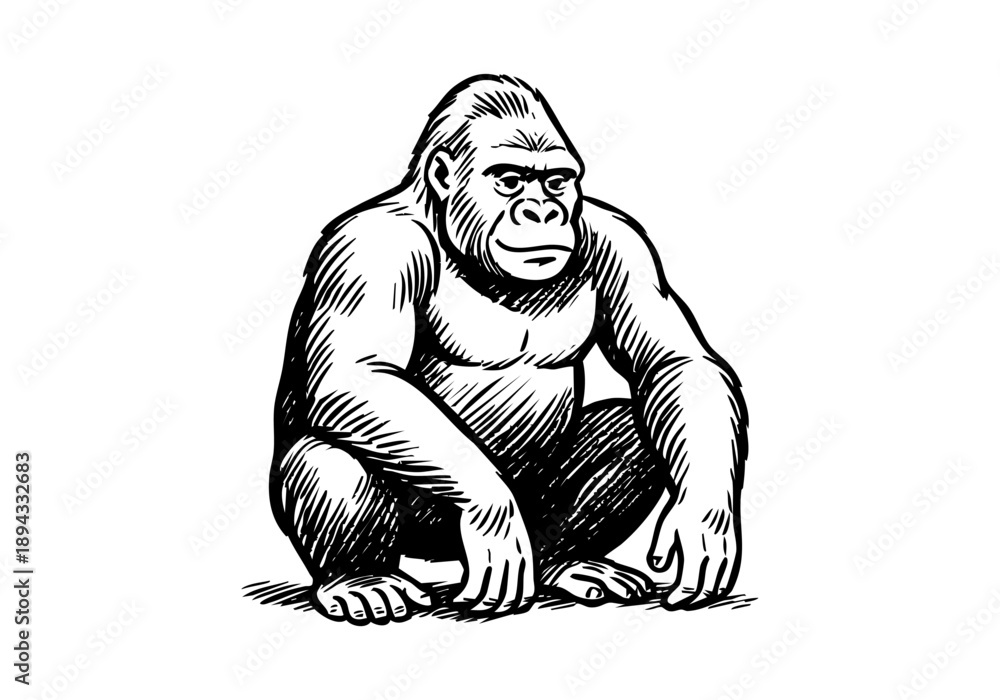 Fototapeta premium Gorilla hand drawn simple sketch vector illustration