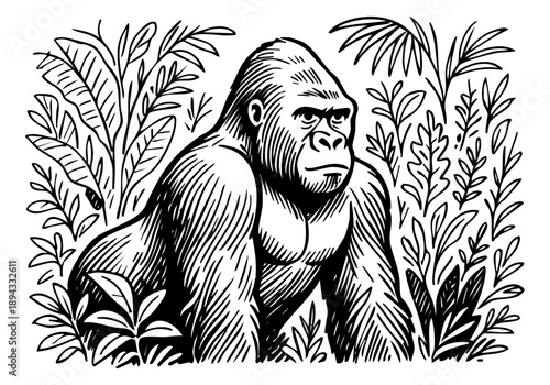 Gorilla hand drawn simple sketch vector illustration