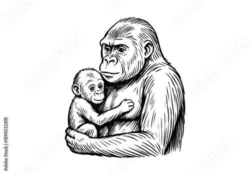 Gorilla hand drawn simple sketch vector illustration