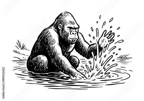 Gorilla hand drawn simple sketch vector illustration