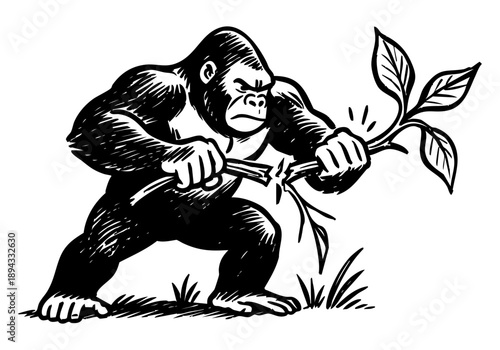Gorilla hand drawn simple sketch vector illustration