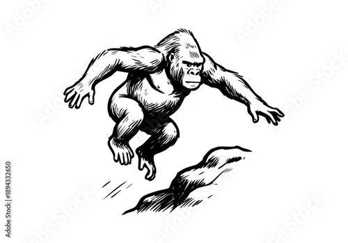 Gorilla hand drawn simple sketch vector illustration