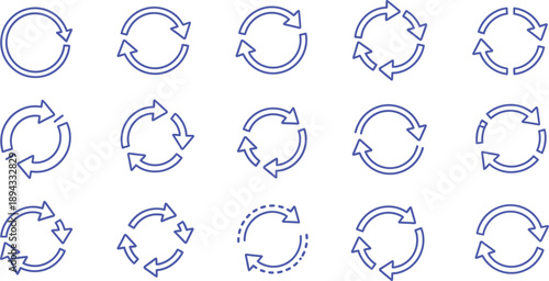 Collection of recycling symbols with arrows in various orientations
