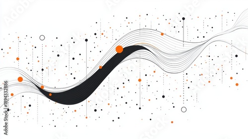 Curved line design with bold orange dots on a white background showcasing a minimalist art style
