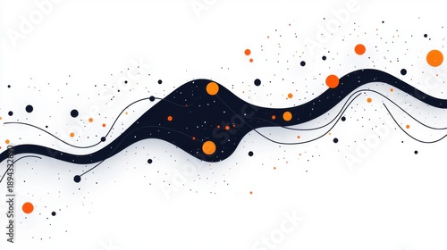 Curving line with orange dots on a white background showing flow and movement in a simple and clean design space