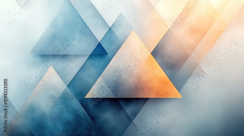Geometric abstraction with overlapping triangles in gradient colors on a soft white background