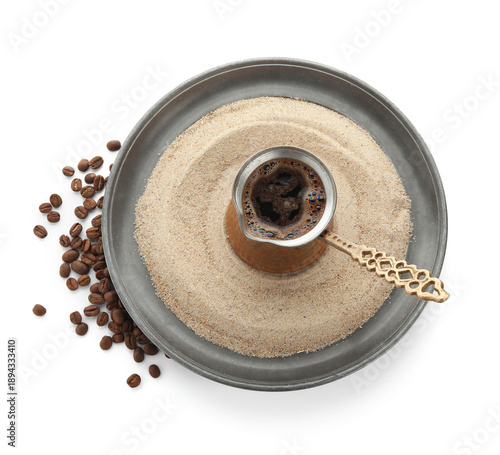 Cezve of hot turkish coffee...