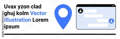 Navigation tools, online communication, location services, user interface design, social interaction, digital platforms. Blue location pin and chat box with messages. Navigation tools and online