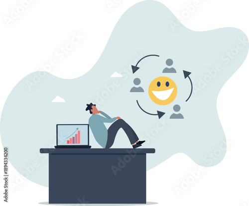 Positive thinking and optimism concept.Employee motivation.feedback and positive reviews on Internet.life and employment of people.