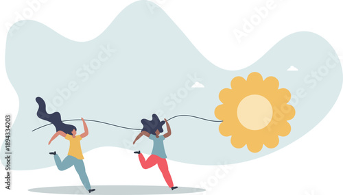 Lack of sunshine and short daylight.flat vector illustration.life and employment of people.