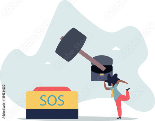 A businesswoman rushes to press the SOS button.