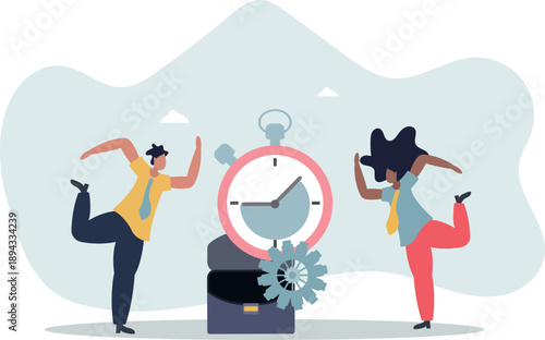 The concept of time management and employees looking at their watches.