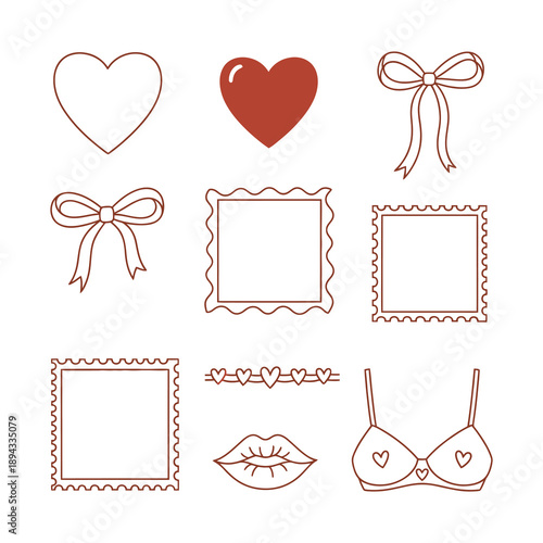 Valentine's Day icons set with hearts and lingerie.