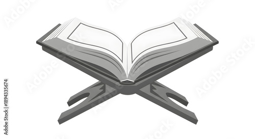 An open book rests on a dark wooden stand pages facing the viewer