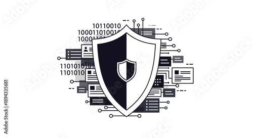 Cybersecurity shield protecting digital data and network integrity.