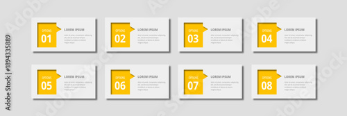 Template for Infographic with Eight Numbered Sections and Placeholder Text.