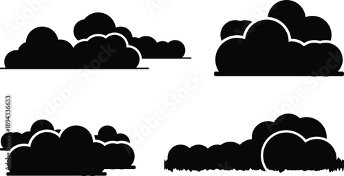 Collection of four black silhouette cloud formations on white background