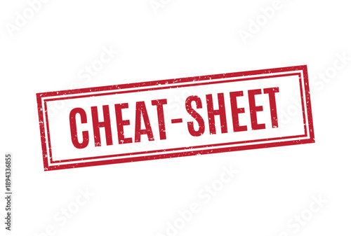 Red cheat sheet rubber stamp featuring distressed texture for marking academic quick study guides and tutorials