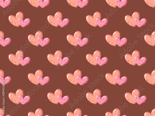 Seamless hand drawn double heart pattern for Valentines Day. Cute romantic cartoon vector background 