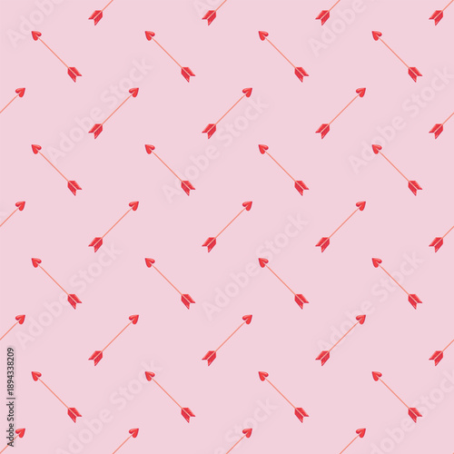 Seamless Valentines Day pattern with Cupid arrows on pink background. Hand drawn romantic vector background