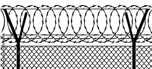 Security fencing with razor wire and chain link mesh, representing protection and boundary