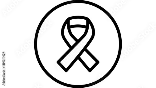 A cancer awareness ribbon icon in a circular frame, symbolizing support and solidarity for cancer survivors and patients worldwide.