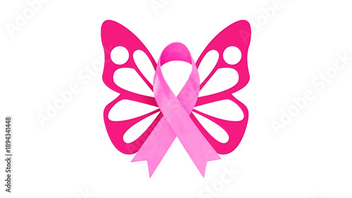 Breast Cancer Awareness Symbol with Butterfly and Ribbon Illustration