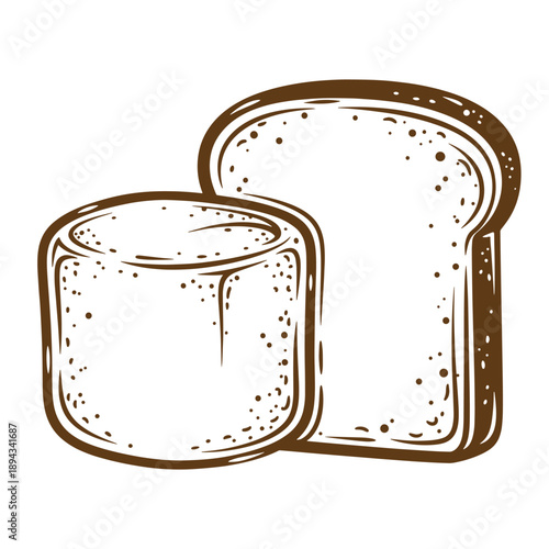 Vintage Grunge texture Illustration of a slice of bread and a jar of jam or spread isolated on white background