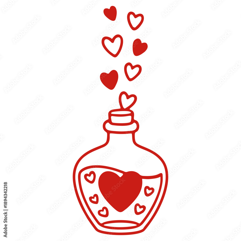 Fototapeta premium Love Potion Bottle Line Art Vector. Hand Drawn Romantic Outline Illustration with Heart.